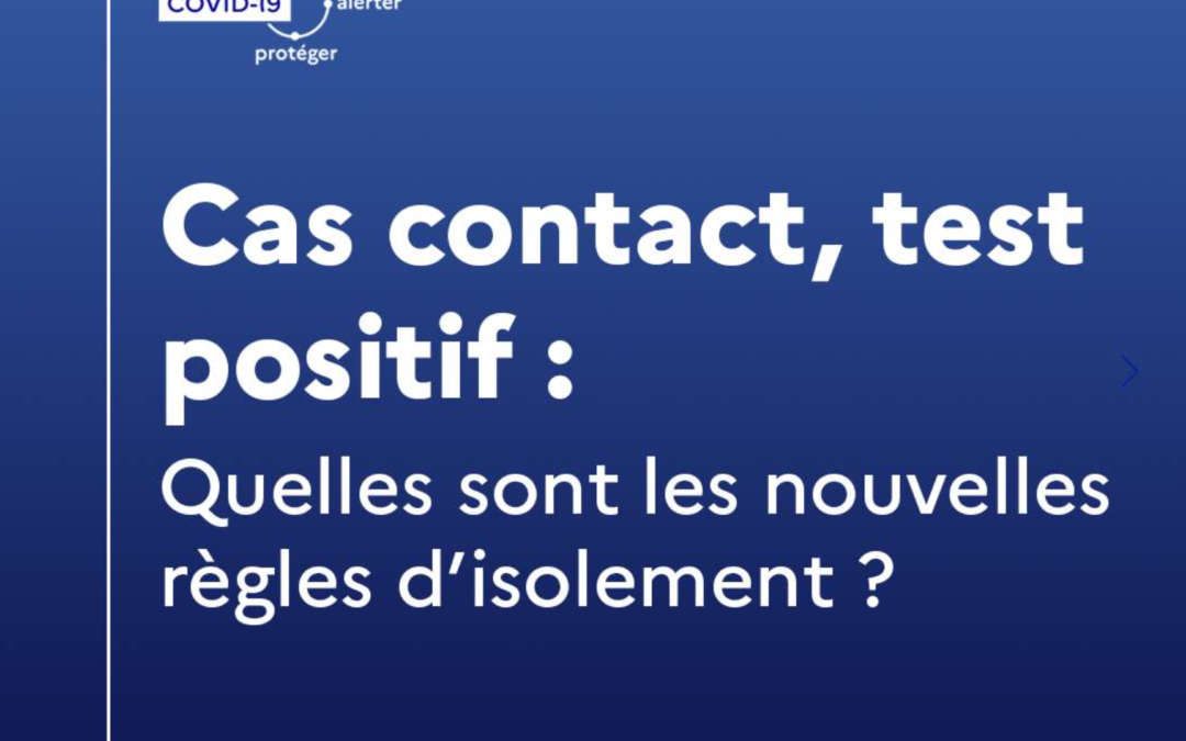 COVID 19 : nouvelles règles d’isolement au 3 janvier 2022