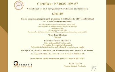 Le GEST 05 franchit une première étape majeure : Obtention de la Certification SPEC 2217 – Niveau 1 !