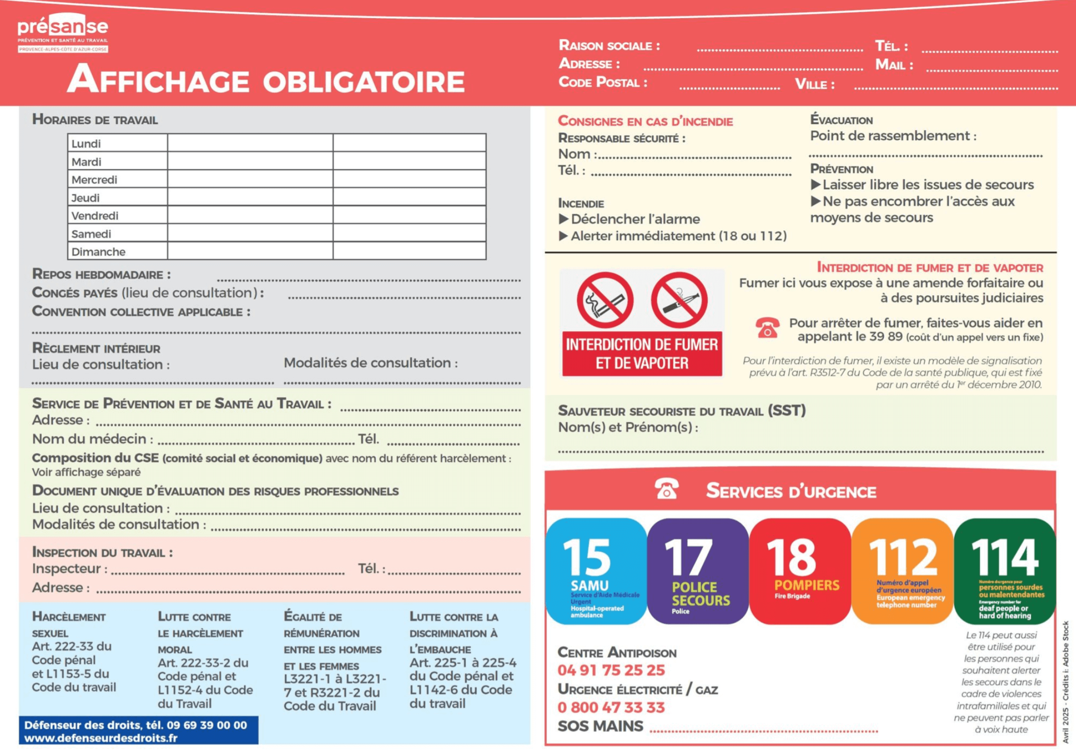 Affichage obligatoire plastifié – Conforme 2019